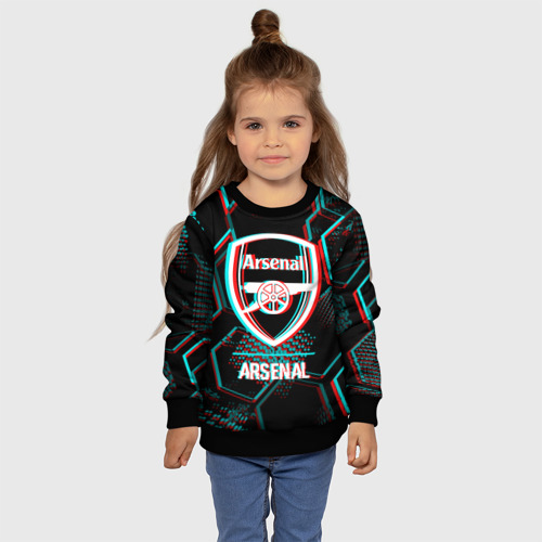 Детский свитшот 3D Arsenal FC в стиле glitch на темном фоне, цвет 3D печать - фото 7