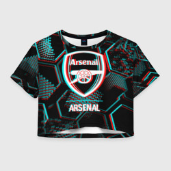 Женская футболка Crop-top 3D Arsenal FC в стиле glitch на темном фоне