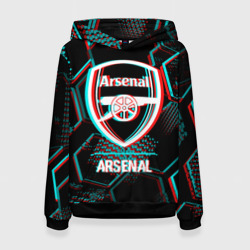 Женская толстовка 3D Arsenal FC в стиле glitch на темном фоне