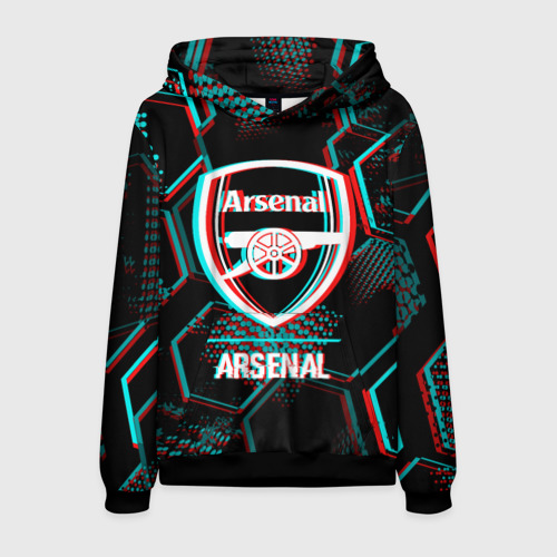 Мужская толстовка 3D Arsenal FC в стиле glitch на темном фоне, цвет черный