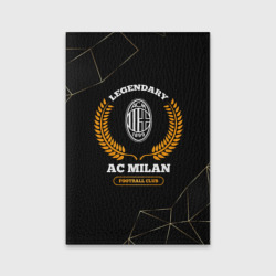 Обложка для паспорта матовая кожа Лого AC Milan и надпись legendary football club на темном фоне