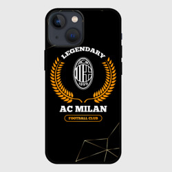 Чехол для iPhone 13 mini Лого AC Milan и надпись legendary football club на темном фоне