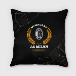 Подушка 3D Лого AC Milan и надпись legendary football club на темном фоне