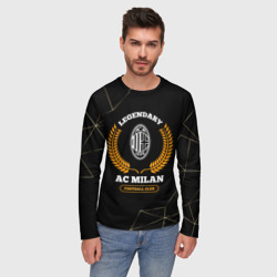 Мужской лонгслив 3D Лого AC Milan и надпись legendary football club на темном фоне - фото 2