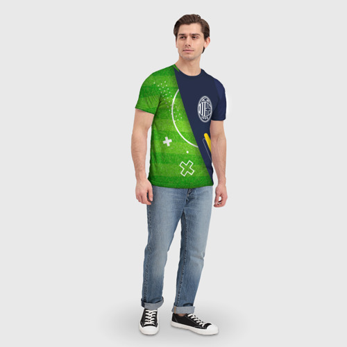 Мужская футболка 3D с принтом AC Milan football field, вид сбоку #3