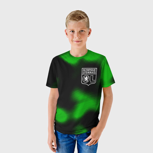 Детская футболка 3D с принтом Lyon sport halftone, фото на моделе #1