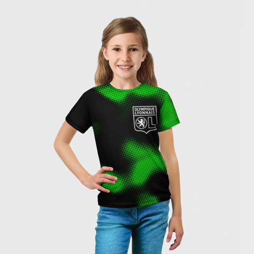 Детская футболка 3D с принтом Lyon sport halftone, вид сбоку #3