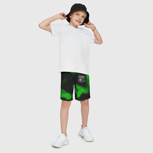Детские спортивные шорты 3D с принтом Lyon sport halftone, фото на моделе #1