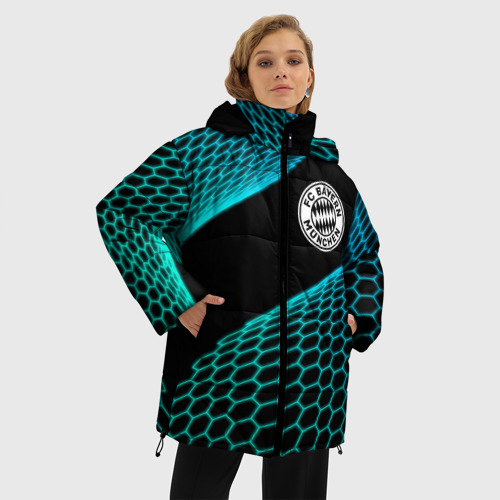Женская зимняя куртка 3D с принтом Bayern football net, фото на моделе #1