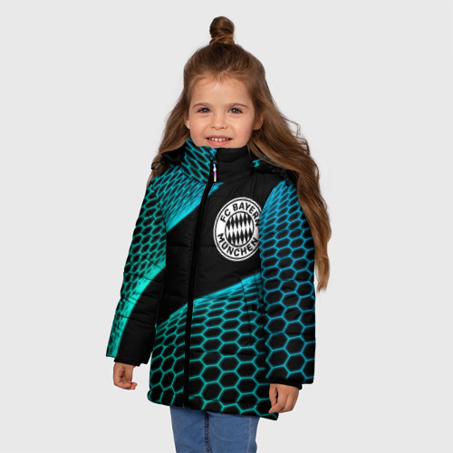 Зимняя куртка для девочек 3D с принтом Bayern football net, фото на моделе #1