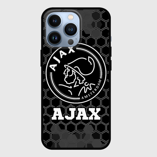 Чехол для iPhone 13 Pro с принтом Ajax sport на темном фоне, вид спереди #2