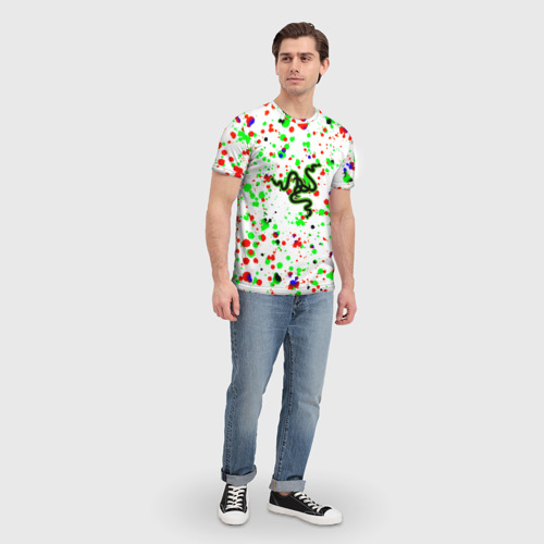 Мужская футболка 3D с принтом Razer краски абстрактные, вид сбоку #3