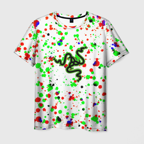 Мужская футболка 3D с принтом Razer краски абстрактные, вид спереди #2