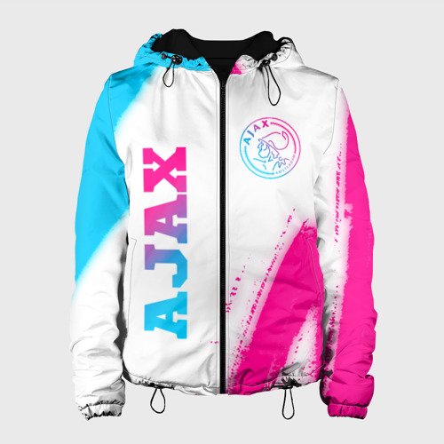 Женская куртка 3D с принтом Ajax neon gradient style вертикально, вид спереди #2