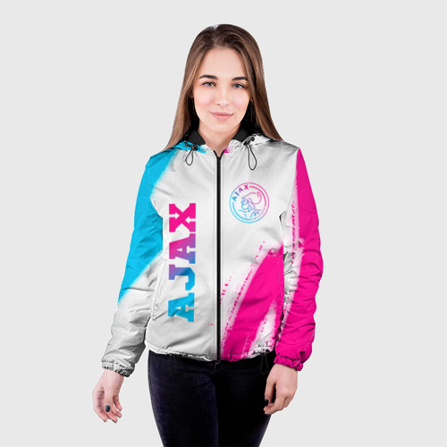 Женская куртка 3D с принтом Ajax neon gradient style вертикально, фото на моделе #1