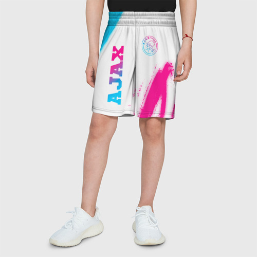 Детские спортивные шорты 3D Ajax neon gradient style вертикально, цвет 3D печать - фото 4