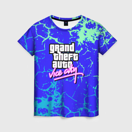 Женская футболка 3D с принтом GTA вайсити неоновая текстура, вид спереди #2