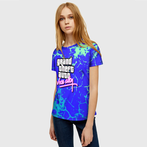 Женская футболка 3D с принтом GTA вайсити неоновая текстура, фото на моделе #1
