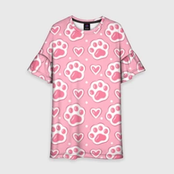 Детское платье 3D Кошачьи лапки и сердечки   