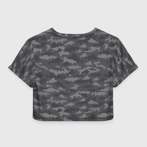 Женская футболка Crop-top 3D Тёмный камуфляж из рыб, цвет 3D печать - фото 2