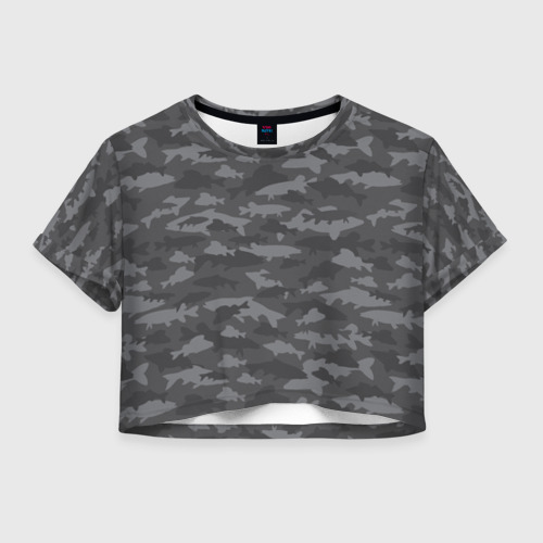 Женская футболка Crop-top 3D Тёмный камуфляж из рыб, цвет 3D печать