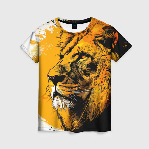 Женская футболка 3D с принтом Гордый африканский лев, вид спереди #2