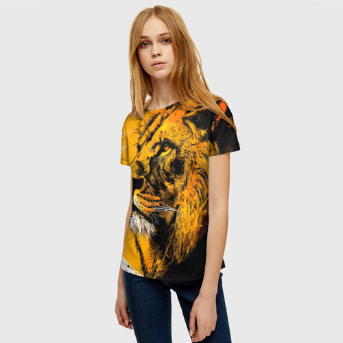 Женская футболка 3D с принтом Гордый африканский лев, фото на моделе #1