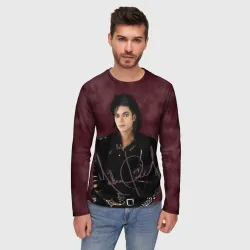 Мужской лонгслив 3D Michael Jackson на бордовом фоне - фото 2