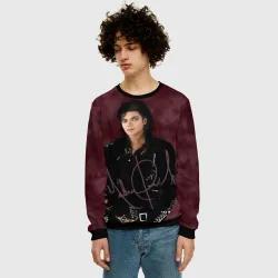 Мужской свитшот 3D Michael Jackson на бордовом фоне - фото 2