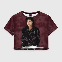 Michael Jackson на бордовом фоне – Женская футболка Crop-top 3D с принтом купить