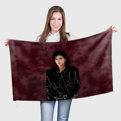 Флаг с принтом Michael Jackson на бордовом фоне, вид спереди №1