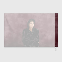 Флаг с принтом Michael Jackson на бордовом фоне для любого человека, вид спереди №2. Цвет основы: белый