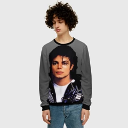 Мужской свитшот 3D Майкл Джексон с автографом на сером фоне - фото 2
