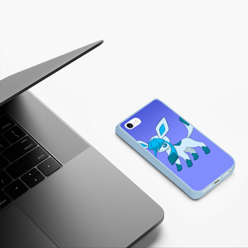 Чехол для iPhone 5/5S матовый Glaceon Pokemon , цвет голубой - фото 5