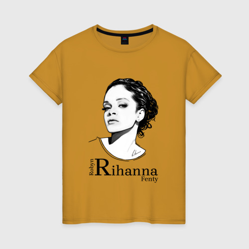 Женская футболка хлопок с принтом Рианна, вид спереди #2