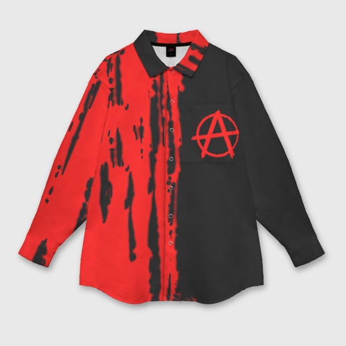 Женская рубашка oversize 3D с принтом Анархия красные краски лого, вид спереди #2