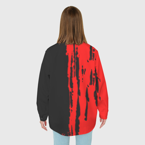 Женская рубашка oversize 3D с принтом Анархия красные краски лого, вид сзади #2