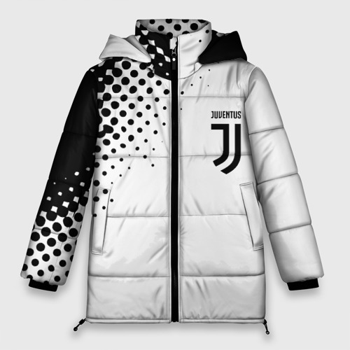 Женская зимняя куртка 3D с принтом Juventus sport black geometry, вид спереди #2