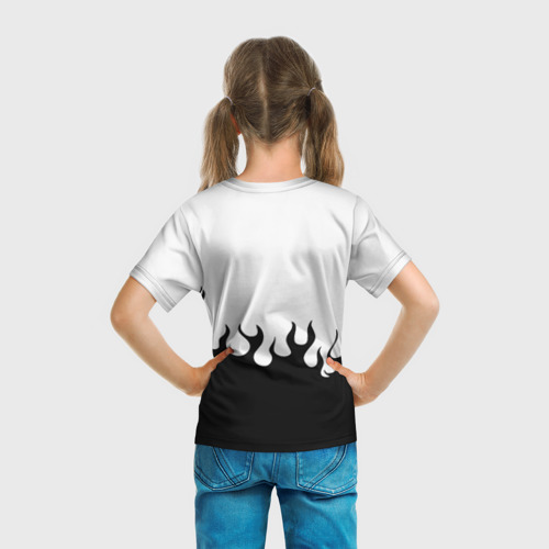Детская футболка 3D с принтом Ведьмак лого чёрный огонь, вид сзади #2