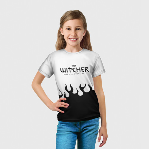 Детская футболка 3D с принтом Ведьмак лого чёрный огонь, вид сбоку #3