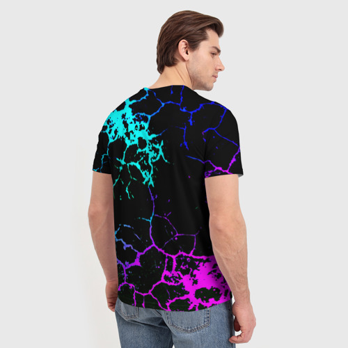 Мужская футболка 3D с принтом Одни из нас неоновое лого текстура, вид сзади #2