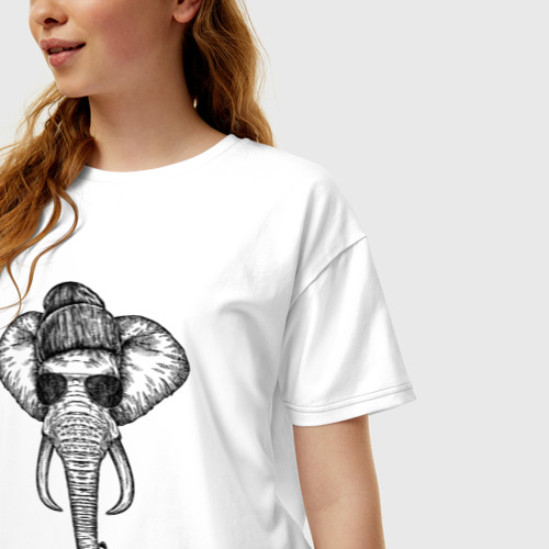 Женская футболка хлопок Oversize Слон хипстер, цвет белый - фото 3