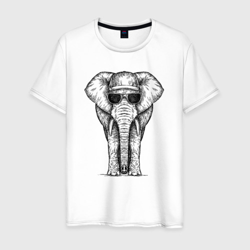 Мужская футболка из хлопка с принтом Слон в панаме, вид спереди №1