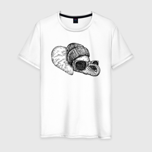 Мужская футболка из хлопка с принтом Слоненок-хипстер, вид спереди №1