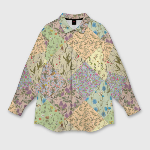 Женская рубашка oversize 3D с принтом Пэчворк весенний, вид спереди #2