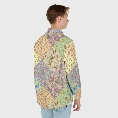 Мужская рубашка oversize 3D с принтом Пэчворк весенний, вид сзади #2