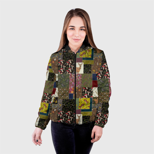 Женская куртка 3D с принтом Пэчворк лесной, фото на моделе #1