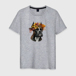 Боксёр темно-тигровый осенний арт – Мужская футболка хлопок с принтом купить со скидкой в -20%