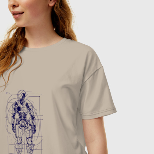 Женская футболка хлопок Oversize с принтом Чертеж андроида, фото на моделе #1