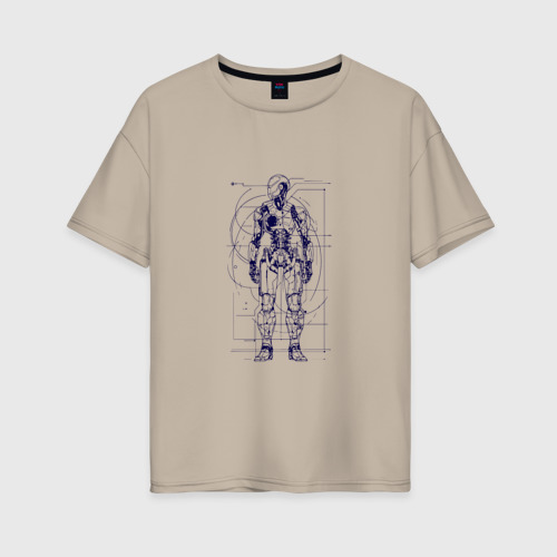 Женская футболка хлопок Oversize с принтом Чертеж андроида, вид спереди #2